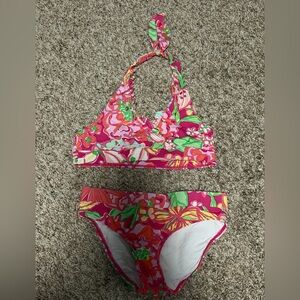 Lilly Pulitzer Pink and Green Floral Kids Bikini